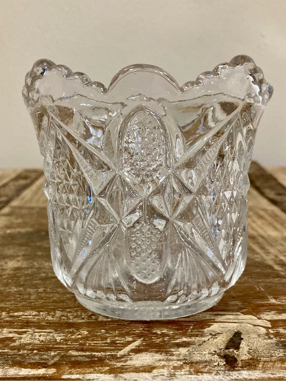 Vintage Sawtooth Edge Glass Jam Pot Pressed Glass